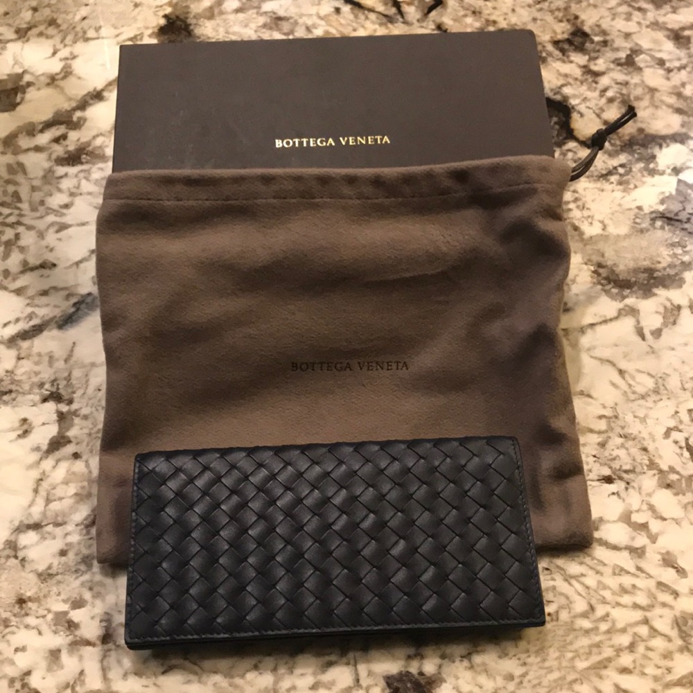 Authentic Navy Bottega Veneta intrecciato wallet